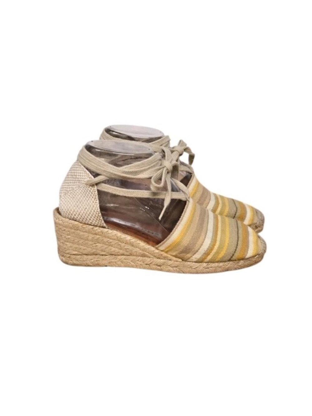 Andre Assous Reflexions Espadrille Wedge Lace Up Striped Size 7.5 Made in Spain